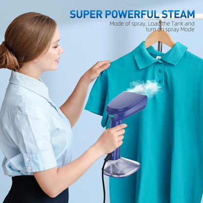 Skiennix Steamer for Clothes - 1800W Powerful Steam, Fast 20-Second Heat-Up, Detachable Tank - Blue