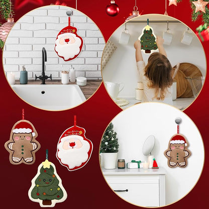 Christmas Hand Towels Set of 3 - Santa, Gingerbread Man & Christmas Tree – Hanging Kitchen & Bathroom Towel