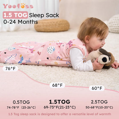 Yoofoss Baby Sleep Sack 18-24 Months, 1.5 Tog Baby Wearable Blanket with 2-Way Zipper, 100% Cotton Organic Fabric Winter Infant Sleeping Sack, Warm Soft Comfy