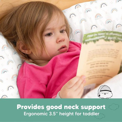 Jolly Rainbow Toddler Pillow - Soft & Breathable Organic Cotton Travel Pillowcase | 13x18 Inches for Ages 2-5