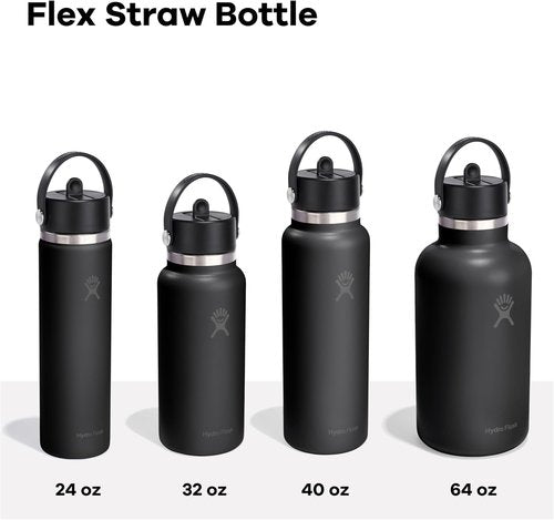 Hydro Flask Water Bottle - Insulated Stainless Steel | 32 Oz Wide Mouth with Flex Straw Lid - Leakproof & Refillable in Tonal Black