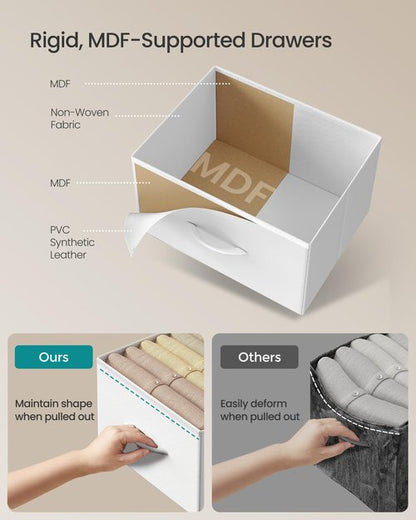 SONGMICS Dresser for Bedroom, Chest of Drawers, Steel, MDF, 3 Non-Woven Fabric Drawers, Storage Organizer Unit, Closet, Entryway, Cloud White and Snow White ULGS313W01S