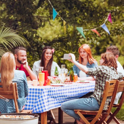Gatherfun 3PCS Disposable Waterproof Tablecloth - Blue & White Gingham Checkered | 54x108 Inch for Parties & Events