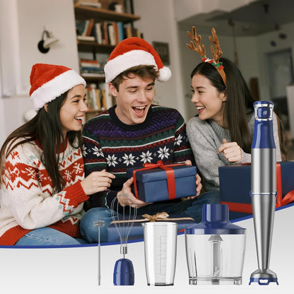 Skiennix Immersion Blender - 1100W Handheld Stick Mixer with Variable Speed, Chopper & Whisk - Navy Blue