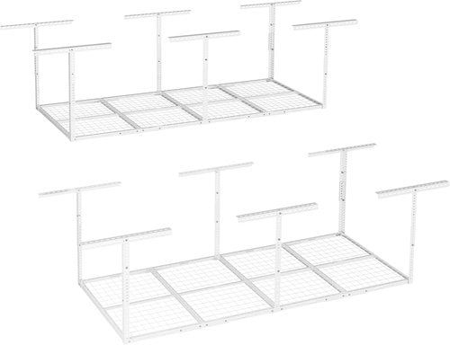 FLEXIMOUNTS 3x8 Overhead Garage Storage Rack - Heavy Duty Metal Ceiling Organizer | 2-Pack, White