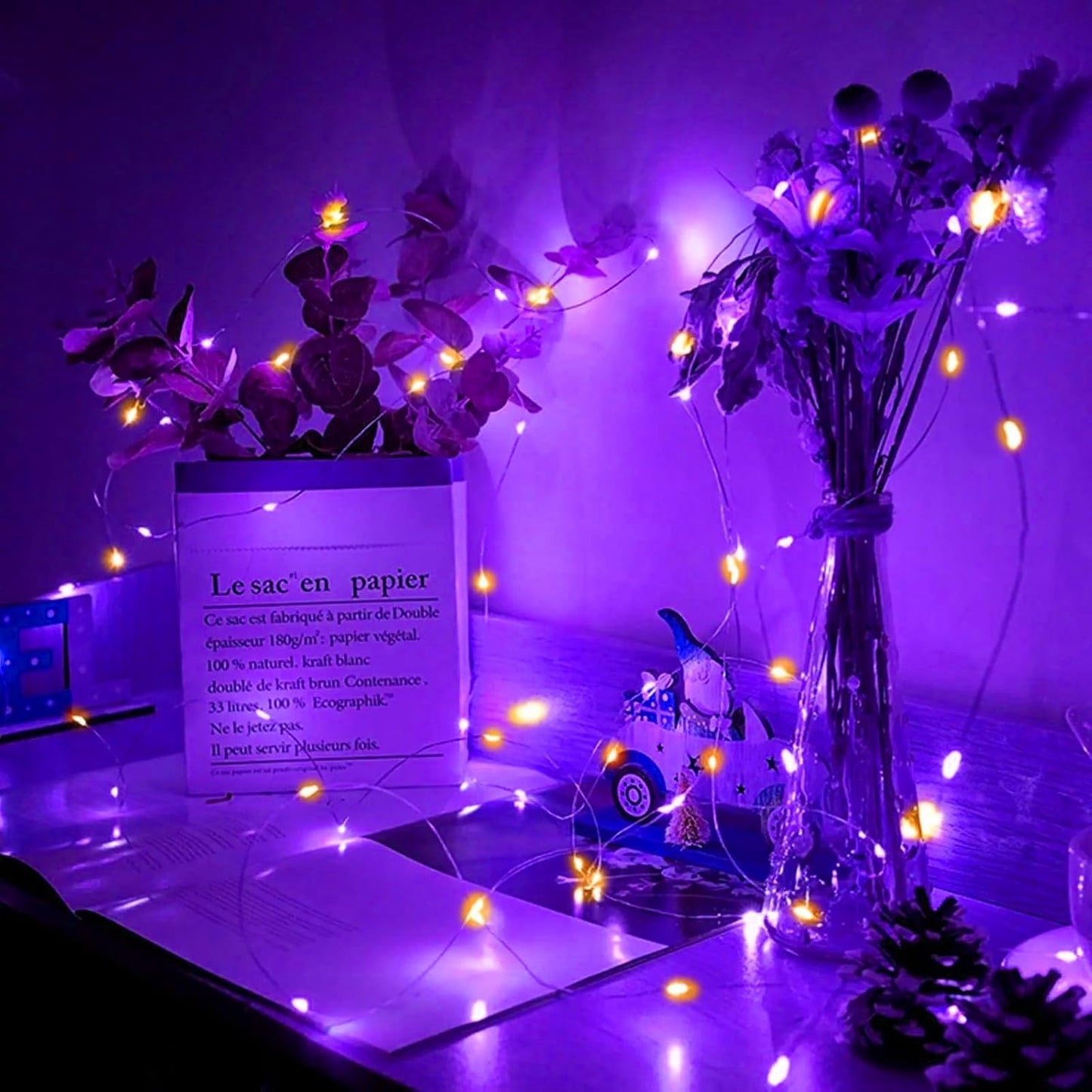 Skiennix 24 Pack Fairy Lights - 7Ft 20 LED Twinkle String Lights | Battery Operated & Waterproof for Mason Jar Decor, Parties & Weddings in Orange & Purple