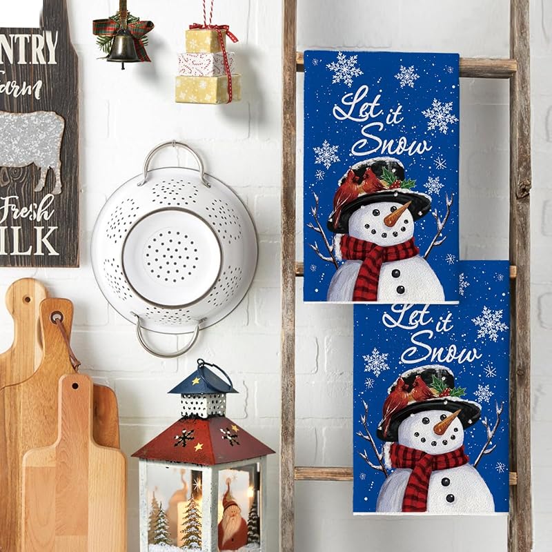 Blue Snowman Kitchen Towels Set of 2 – 18 x 26 Inches (Variation: Blue+2) Artoid Mode