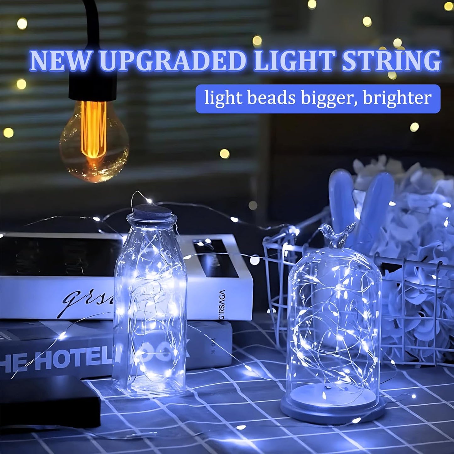 Skiennix 2 Pack LED Fairy Lights - Waterproof Silver Wire String Lights, 7 Feet, 20 LEDs for DIY Decor
