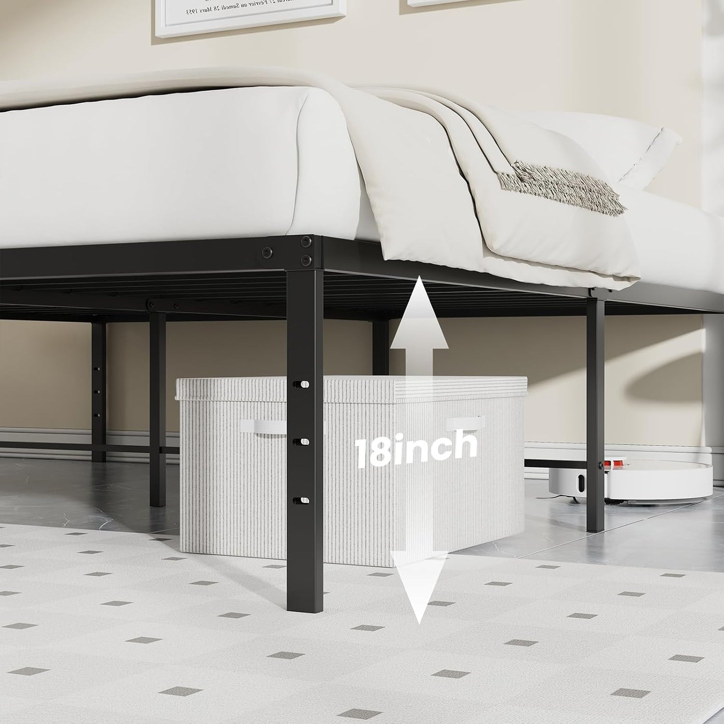 Sweetcrispy 18-Inch Platform Bed Frame - Heavy Duty Metal Foundation with Noise-Free Steel Slats | Underbed Storage, No Box Spring Needed