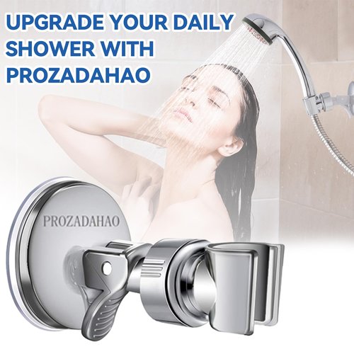 PROZADAHAO Adjustable Shower Head Holder, Bathroom Suction Cup Bracket for Handheld Showerhead, Removable Wall Mounted Shower Bracket (Silver) (Silver, 1)