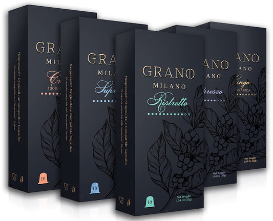 Grano Milano Coffee Pods Variety Pack - 50 Coffee Capsules Medium & Dark Roast, Compatible with Nespresso Original line Made in Italy Espresso Coffee