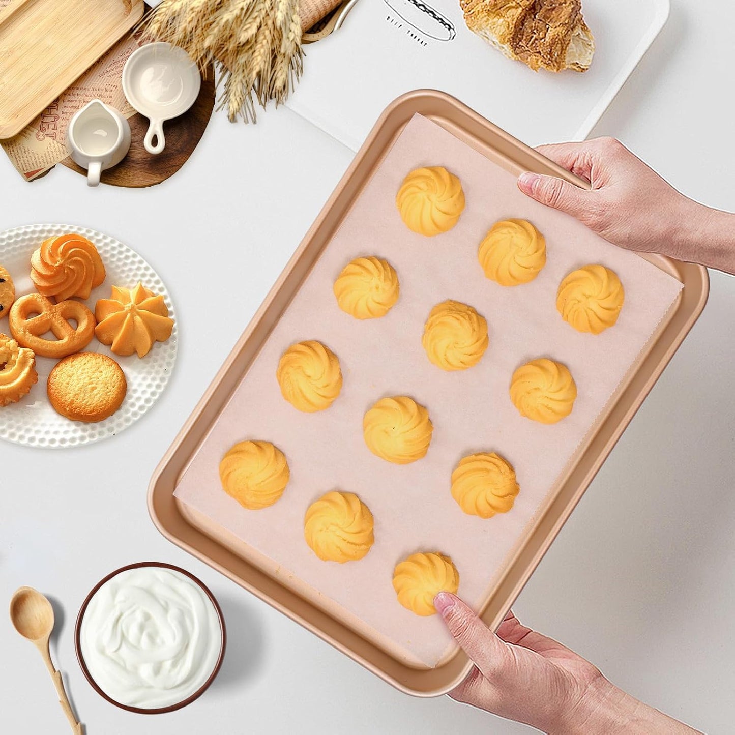 Quality Baking Sheet Set - 2 Pack Nonstick Carbon Steel Cookie Pans | 14 x 10 Inches, Warp Resistant, Gold