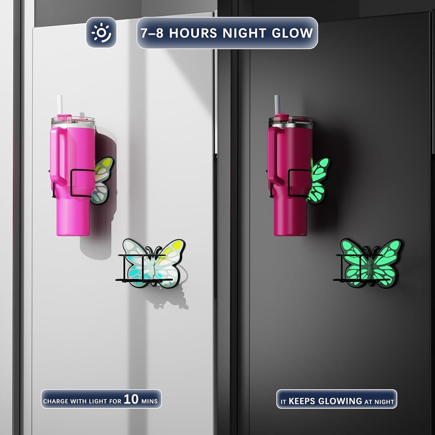Stanley Butterfly Magnetic Fridge Cup Holder - Glow-in-the-Dark Design, Space-Saving Tumbler Organizer