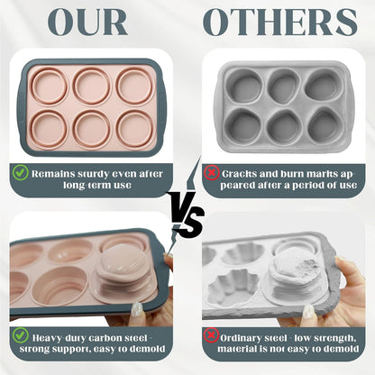 Skiennix Silicone Muffin Pan - Nonstick 6-Cavity Cupcake Mold with Metal Frame | Dishwasher Safe