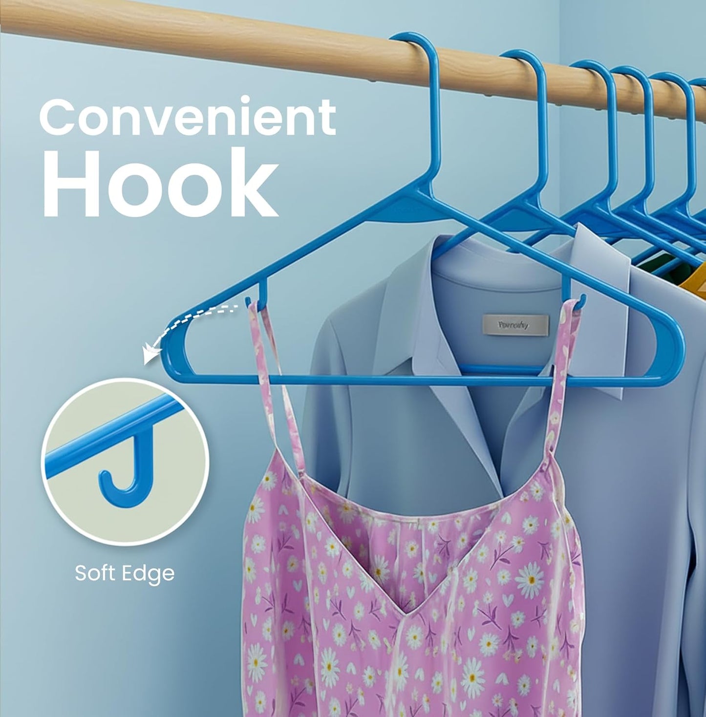 Utopia Home Plastic Hangers 50 Pack - Durable Space-Saving Closet Organizers - Ideal for Shirts, Pants, Skirts & Coats (Blue)