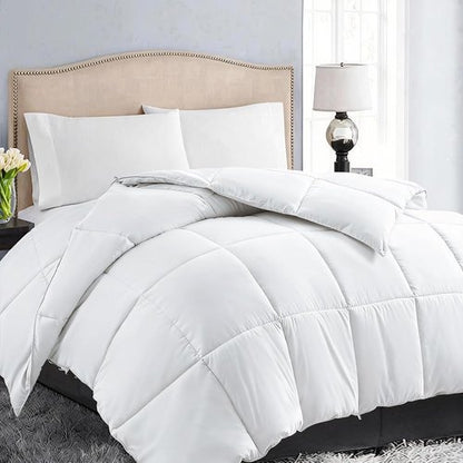 EASELAND Down Alternative Comforter - Cozy Queen Size Quilted Duvet Insert for All Seasons | Pure White 88x88