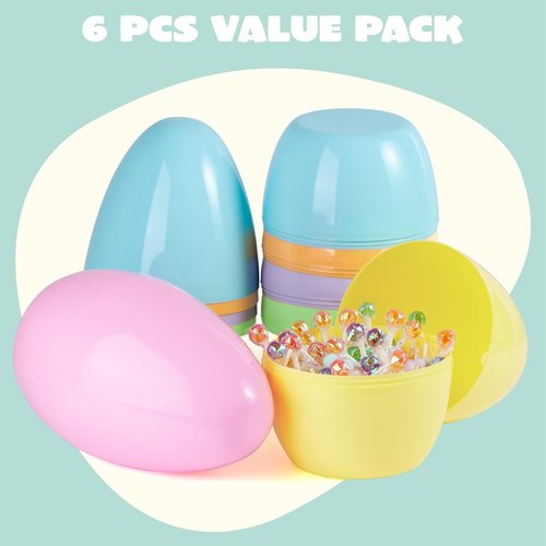 JOYIN Jumbo Easter Eggs - 10" Pastel Plastic Fillable Eggs for Treats, Party Favors & Decorations (6PCS)