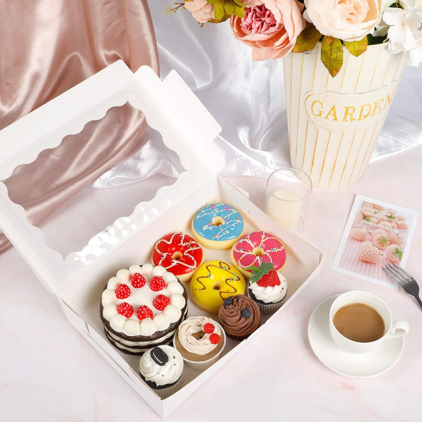 Moretoes Bakery Boxes - 15pcs Cookie Boxes with Window | 12x8x2.5 Inches for Treats & Desserts