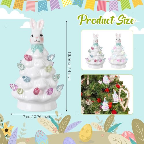 Leinuosen Mini 4-Inch Easter Bunny Ceramic Tabletop Tree - LED Lights & Hand-Painted Ornaments
