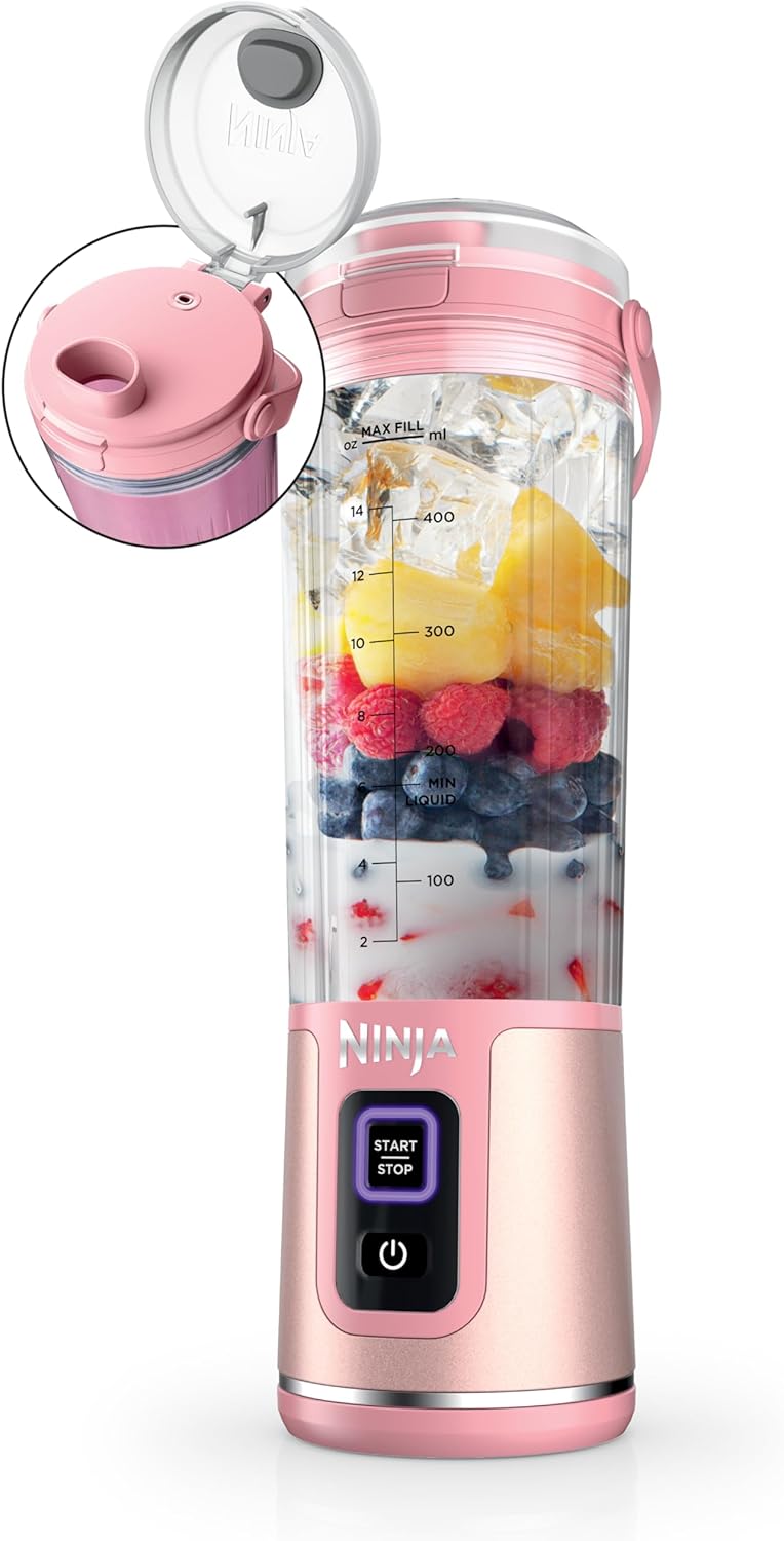Ninja Blast Portable Blender - Cordless 18oz Personal Blender for Shakes & Smoothies | BPA Free, USB-C Rechargeable, Tinted Pink