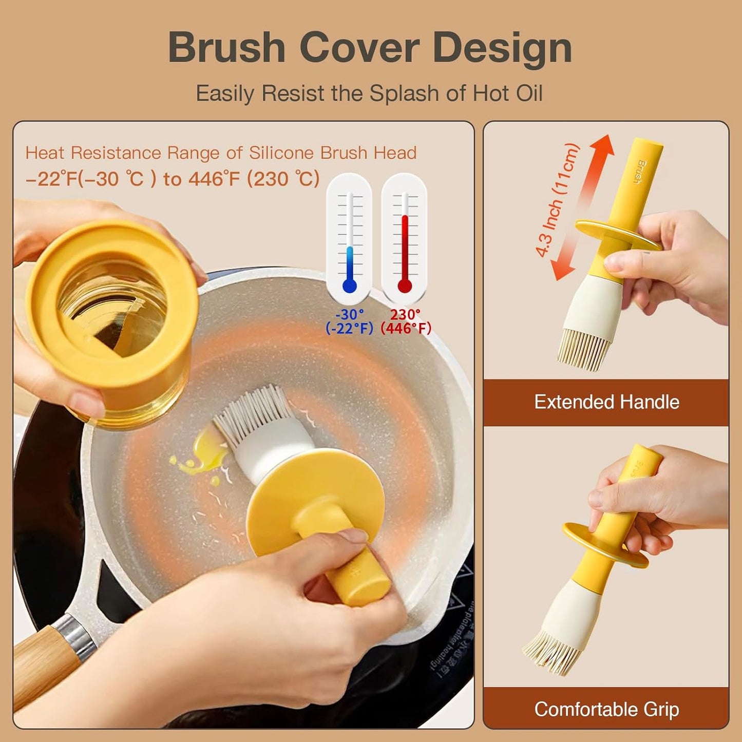 YARRAMATE Oil Dispenser with Brush - 300ml Glass Bottle for Kitchen & BBQ | Heat-Resistant Silicone Brush - Orange