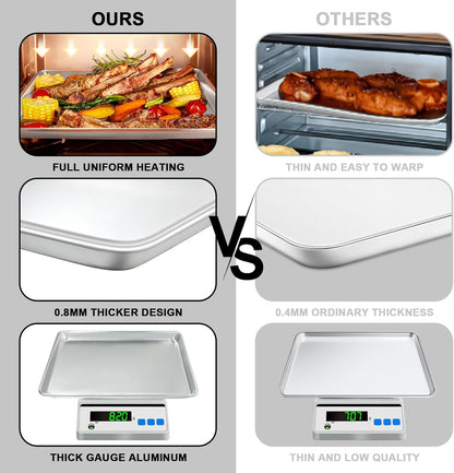 Natural Aluminum Half Sheet Pans Set by [Brand Name] - 18 Inch Commercial Quality, Nonstick & Warp Resistant Baking Trays
