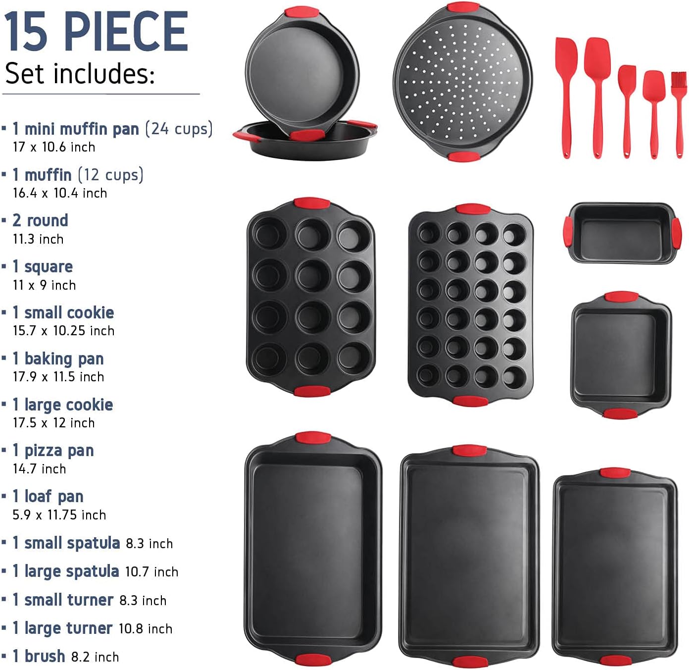 Skiennix 15-Piece Nonstick Baking Pan Set - Premium BPA-Free Bakeware with Cookie Sheets, Muffin Pan & Utensils | Black
