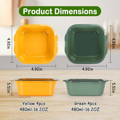 Skiennix 16 Pcs Square Food Storage Containers - BPA-Free Meal Prep Containers for School & Travel | Yellow & Avocado Green