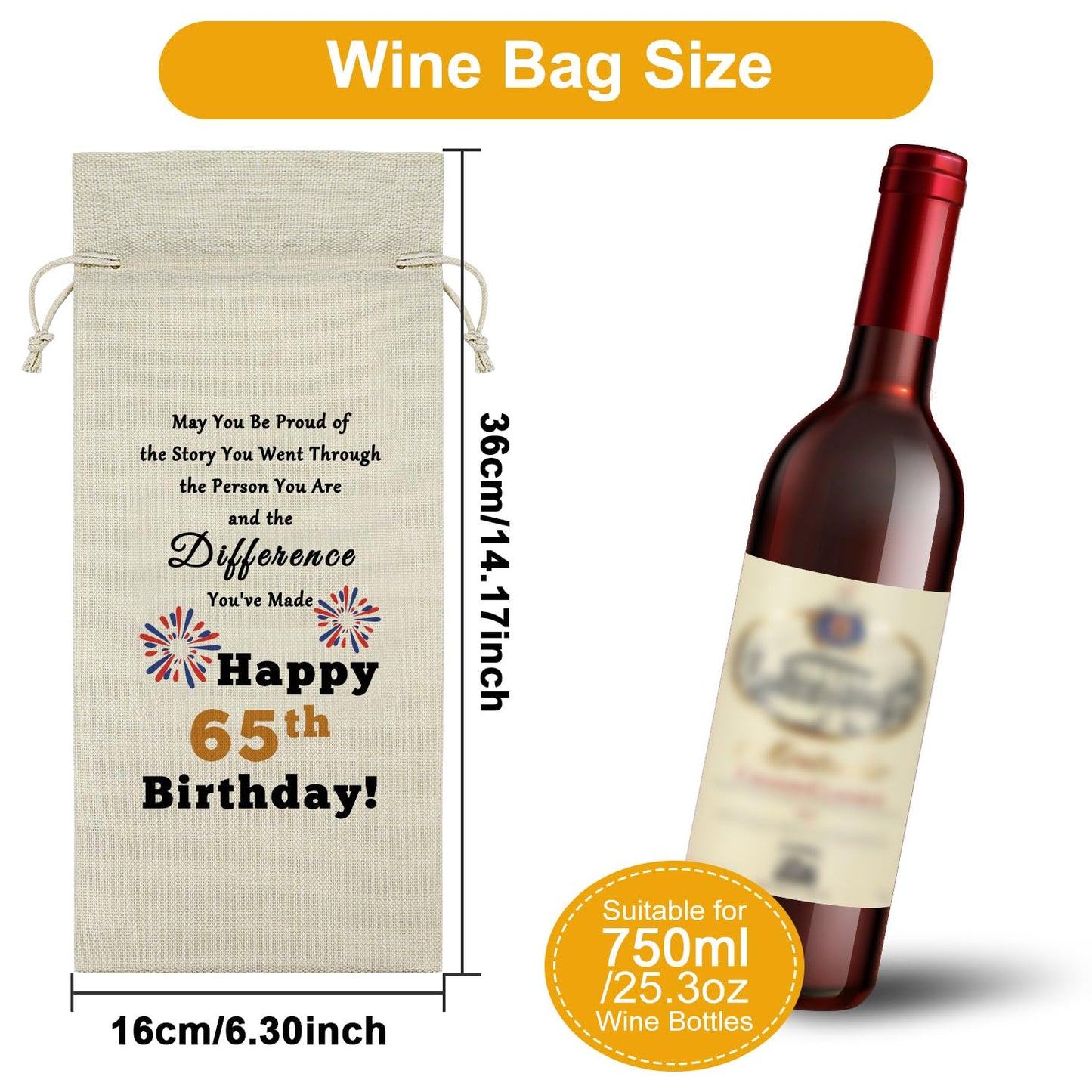 Sazuwu Happy 65th Birthday Gifts Wine Bag Birthday Gifts for Men 65 Years Old Inspirational Birthday Quotes Wine Accessories Gifts for Wine Lovers Born in 1959 Gifts for Turning 65