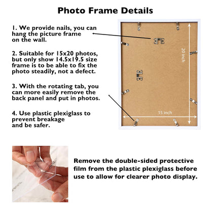 JCJMY 15x20 Picture Frame White for Poster Photo Picture, Horizontal and Vertical Formats for Wall Hanging, 15 x 20 Wall Gallery Poster Photo Frame for 15 by 20 Photos Posters, White