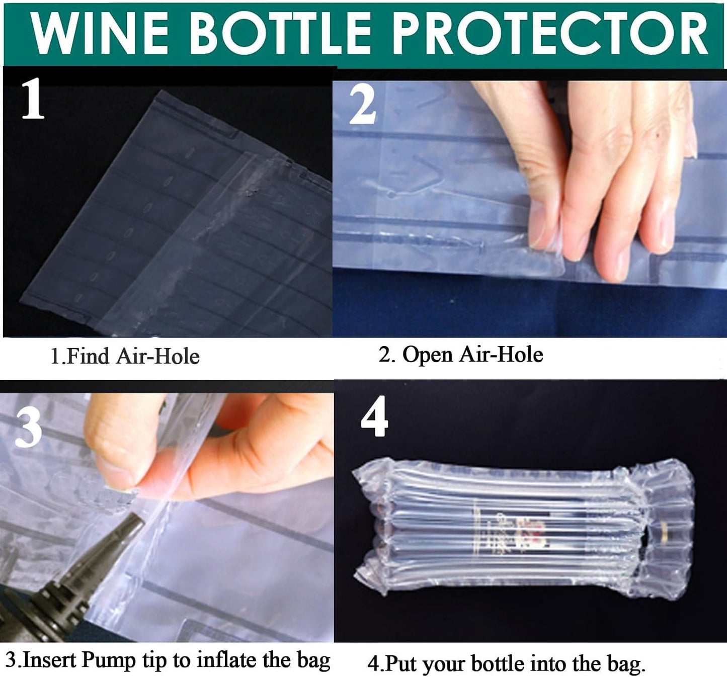 Wine Bottle Protector Bags, 10 Pack Bubble Cushion Wrap Airplane Travel, Safety Shipping Packaging Bags for Glass Bottles in Transport with Luggage with Reusable Pump