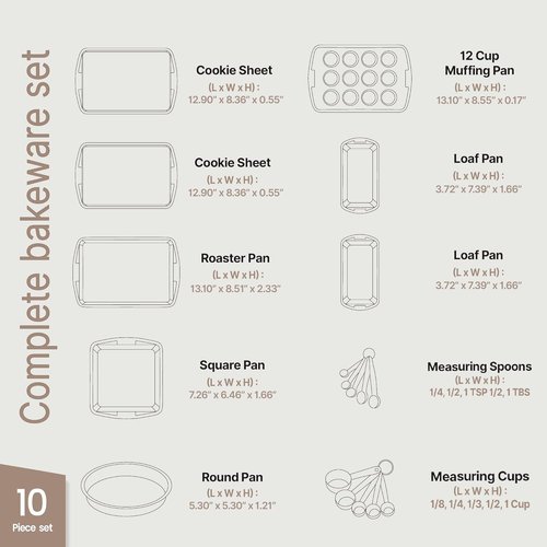 Gray Marble 10-Piece Bakeware Set - Nonstick Carbon Steel, Space-Saving Design, Dishwasher Safe, Oven Safe Up to 450°F