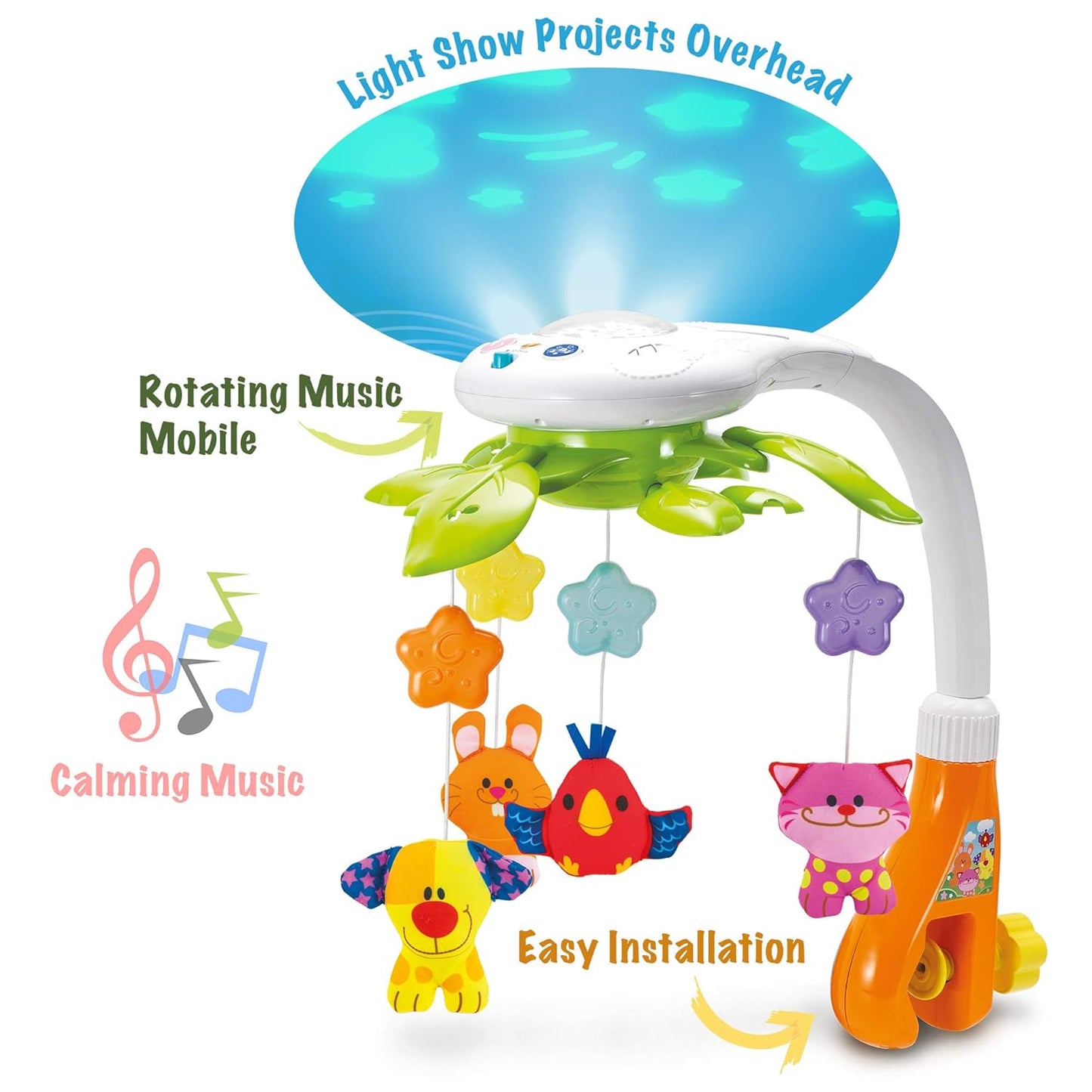 Skiennix Baby Crib Mobile - Musical Rotating Mobile with Star Projector & Calming Lullabies for Newborns