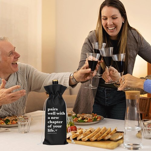 Black Funny New Chapter Wine Bag New Beginnings Gifts for Women Men Farewell Gifts for Friends Going Away Gifts for Coworkers Women Men Moving Away Gifts for Friends New Teacher Gifts