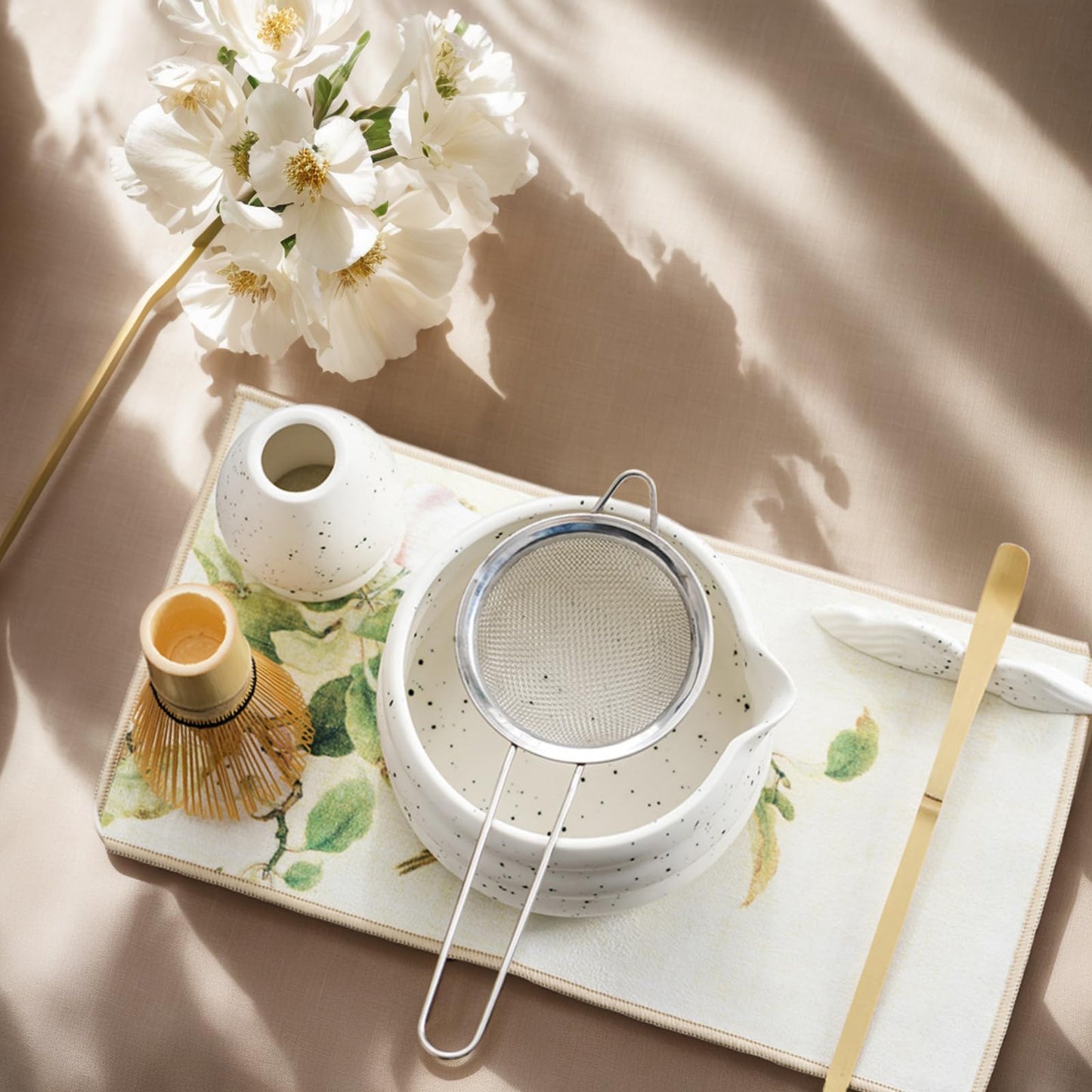 TOPCHANCES 7-Piece Elegant Matcha Kit: Bowl, Whisk, Scoop, Sifter, Towel - Perfect Set for Matcha Enthusiasts