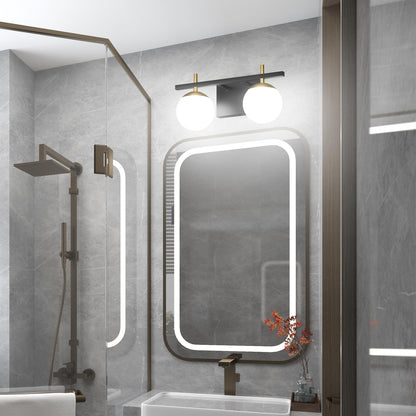 Ralbay 2-Light Black Gold Bathroom Vanity Light - Mid Century Modern Bathroom Light Fixture with Black/Golden Milky Glass Ball Wall Light