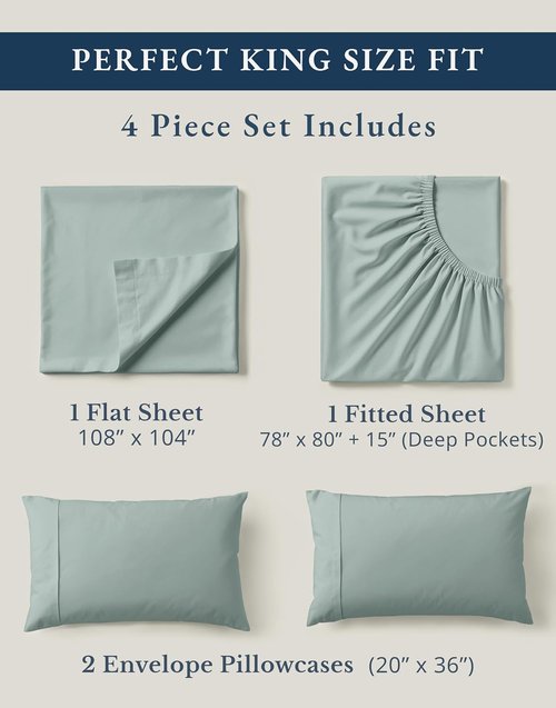 LANE LINEN Organic Cotton Bed Sheets - Soft & Comfy King Size Percale Set in French Blue