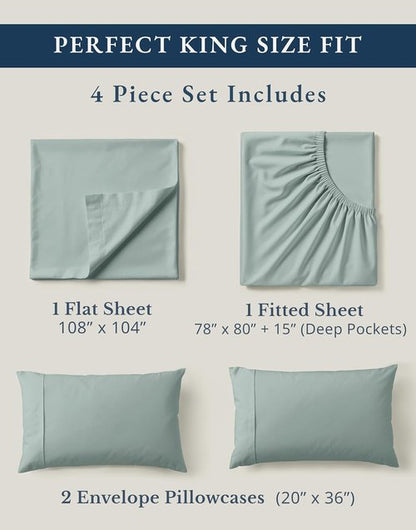 LANE LINEN Organic Cotton Bed Sheets - Soft & Comfy King Size Percale Set in French Blue