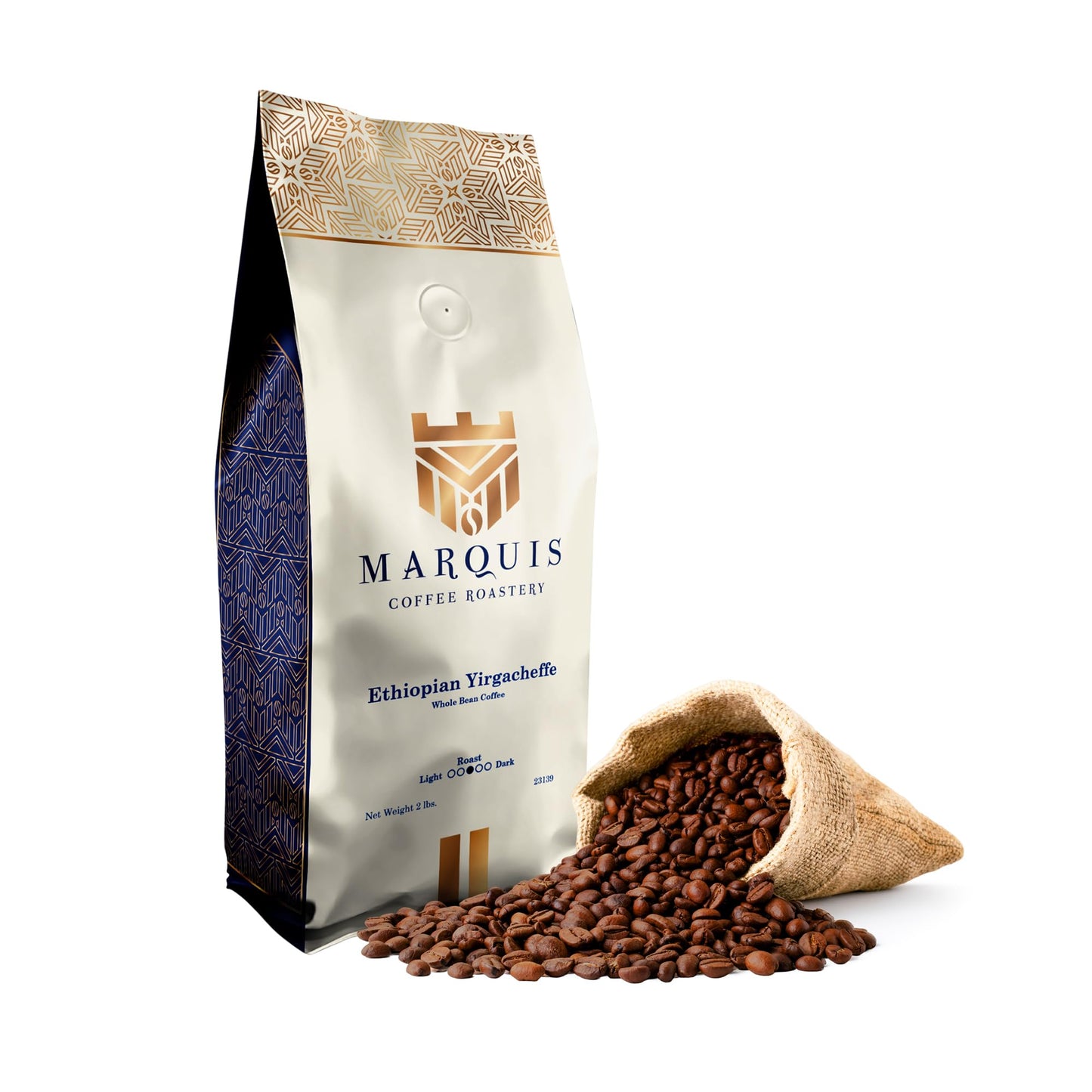 Marquis - Ethiopian Yirgacheffe Coffee Beans, Rich and Bold Whole Bean Coffee, Fresh Whole Bean Coffee Medium Roast with a Fruity Flavor, Premium Ethiopian Coffee, 2 lb