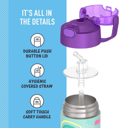 THERMOS FUNTAINER Water Bottle - 12 Ounce Kids Stainless Steel Vacuum Insulated with Straw | Rainbows