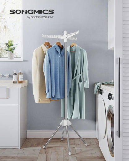 SONGMICS Clothes Drying Rack - 59-Inch Folding Laundry Rack with 3 Rotatable Arms & Stainless Steel | White/Silver