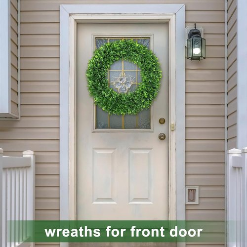 LZNPA Boxwood Wreath - Realistic 22-Inch Spring Decor for Front Door | All-Season Green Wreath for Home