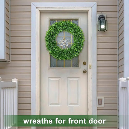 LZNPA Boxwood Wreath - Realistic 22-Inch Spring Decor for Front Door | All-Season Green Wreath for Home