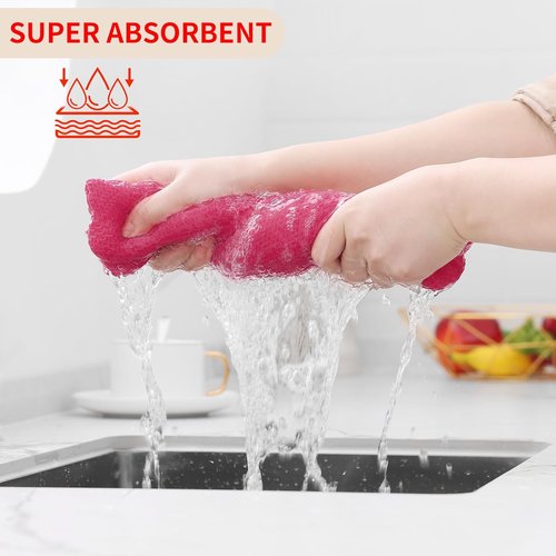 Homaxy Kitchen Dish Cloths - 100% Cotton Waffle Weave, Ultra Soft & Absorbent, 12x12 Inches, 6-Pack | Hot Pink
