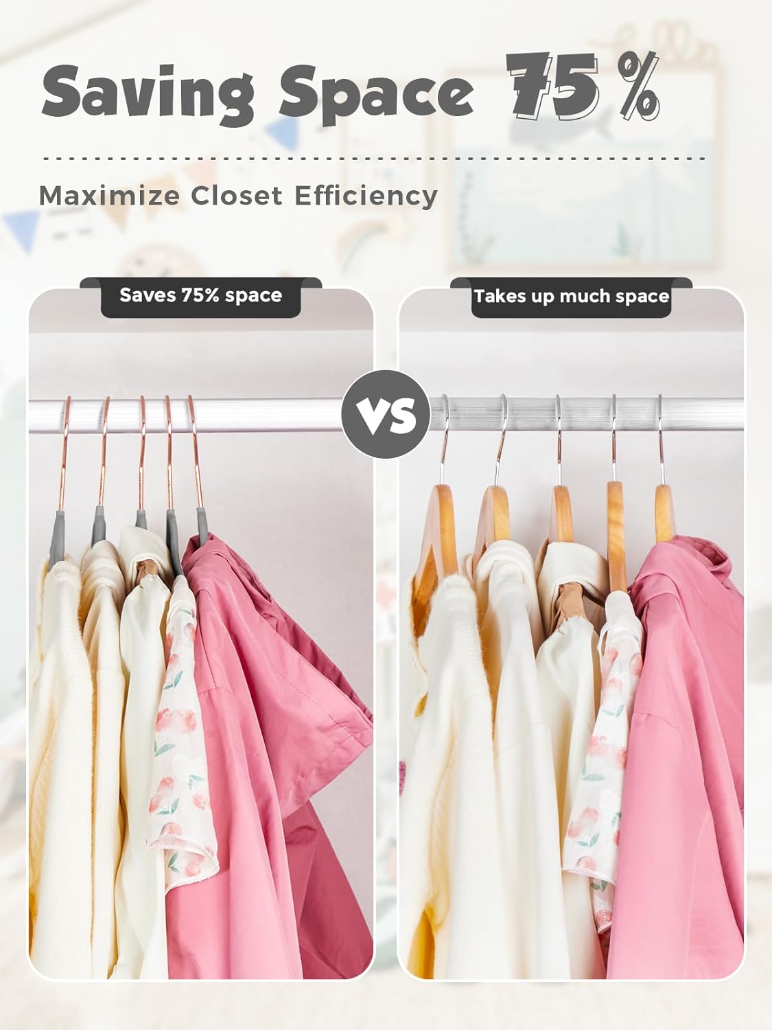 Smartor Kids Velvet Hangers - 50 Pack Premium Non-Slip Felt Hangers for Toddler Clothes | Grey with Rose Gold Hook