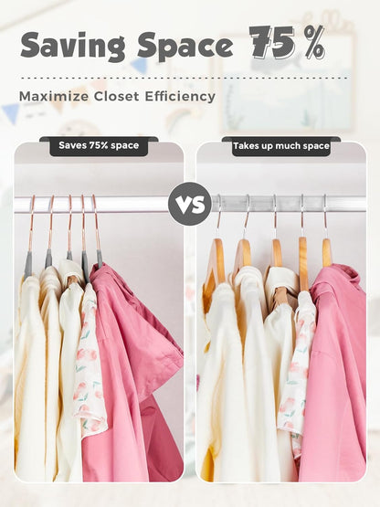 Smartor Kids Velvet Hangers - 50 Pack Premium Non-Slip Felt Hangers for Toddler Clothes | Grey with Rose Gold Hook