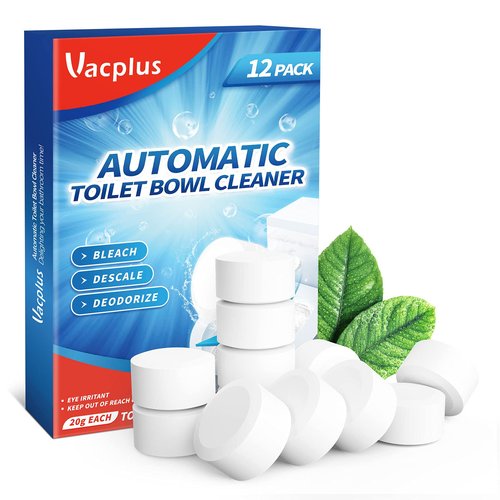 Vacplus Toilet Bowl Cleaner Tablets 12 PACK, Automatic Toilet Bowl Cleaners with Bleach for Deodorizing and Descaling, Bathroom Cleaner Against Tough Stains