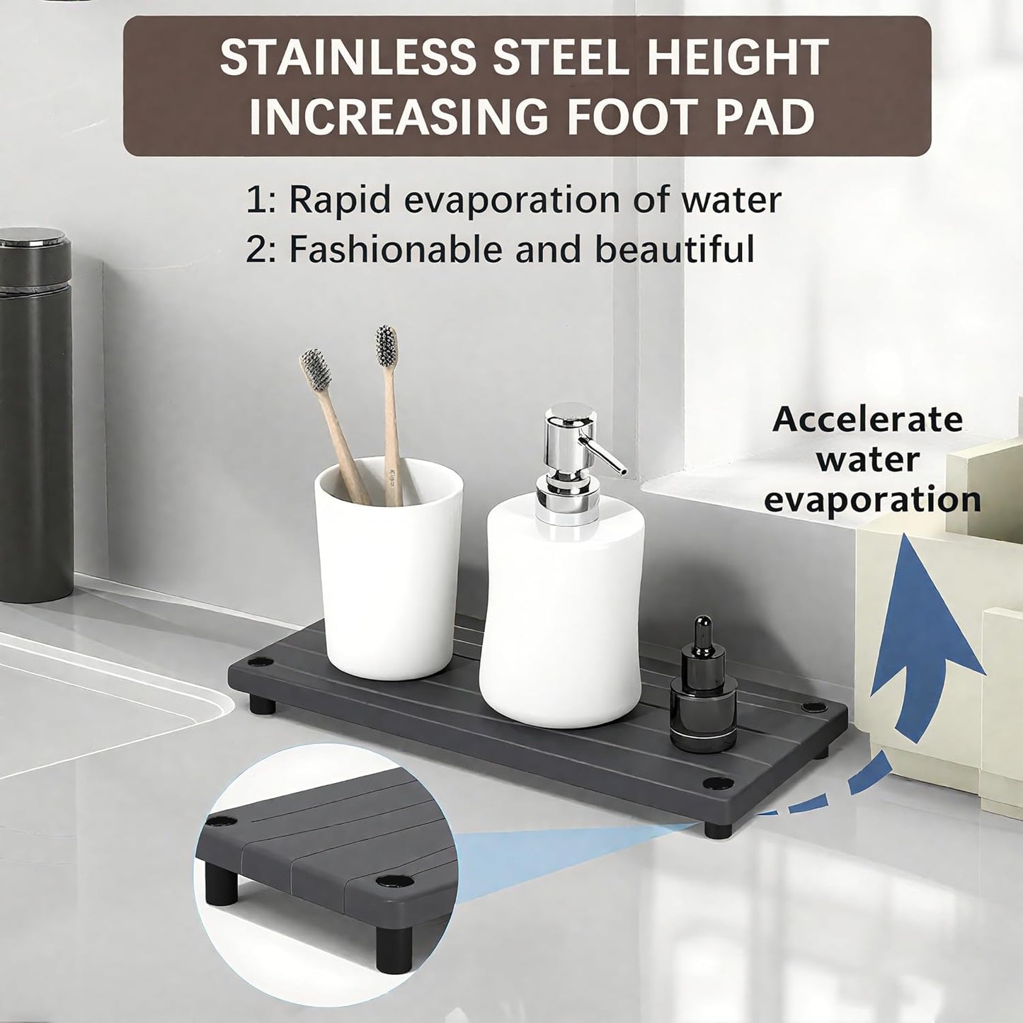 Skiennix Quick Dry Sink Caddy - Water Absorbing Stone Tray & Faucet Mat | Kitchen & Bathroom Organizer