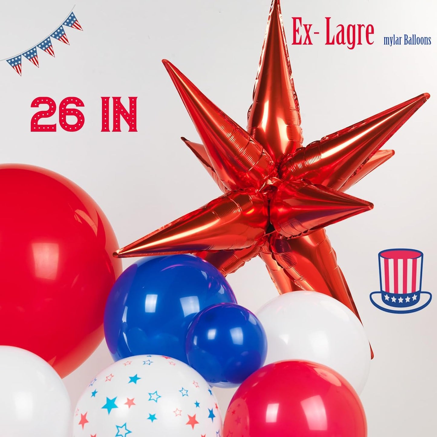 Patriotic Balloon Garland Arch Kit - Red, White & Blue Star Print & Flag Foil Balloons for 4th of July & Memorial Day Decor