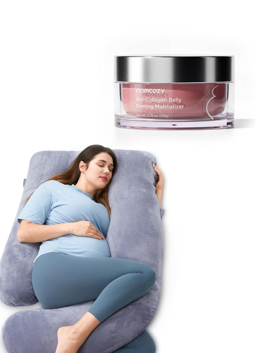 Momcozy Maternity Comfort Bundle - Full Body U-Shaped Pregnancy Pillow & Stretch Mark Cream Set | Essential Support for Expecting Mothers